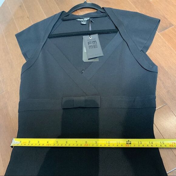 Sandra Angelozzi black short sleeve bandage bodycon V-neck dress Sz L NWT - Picture 12 of 13